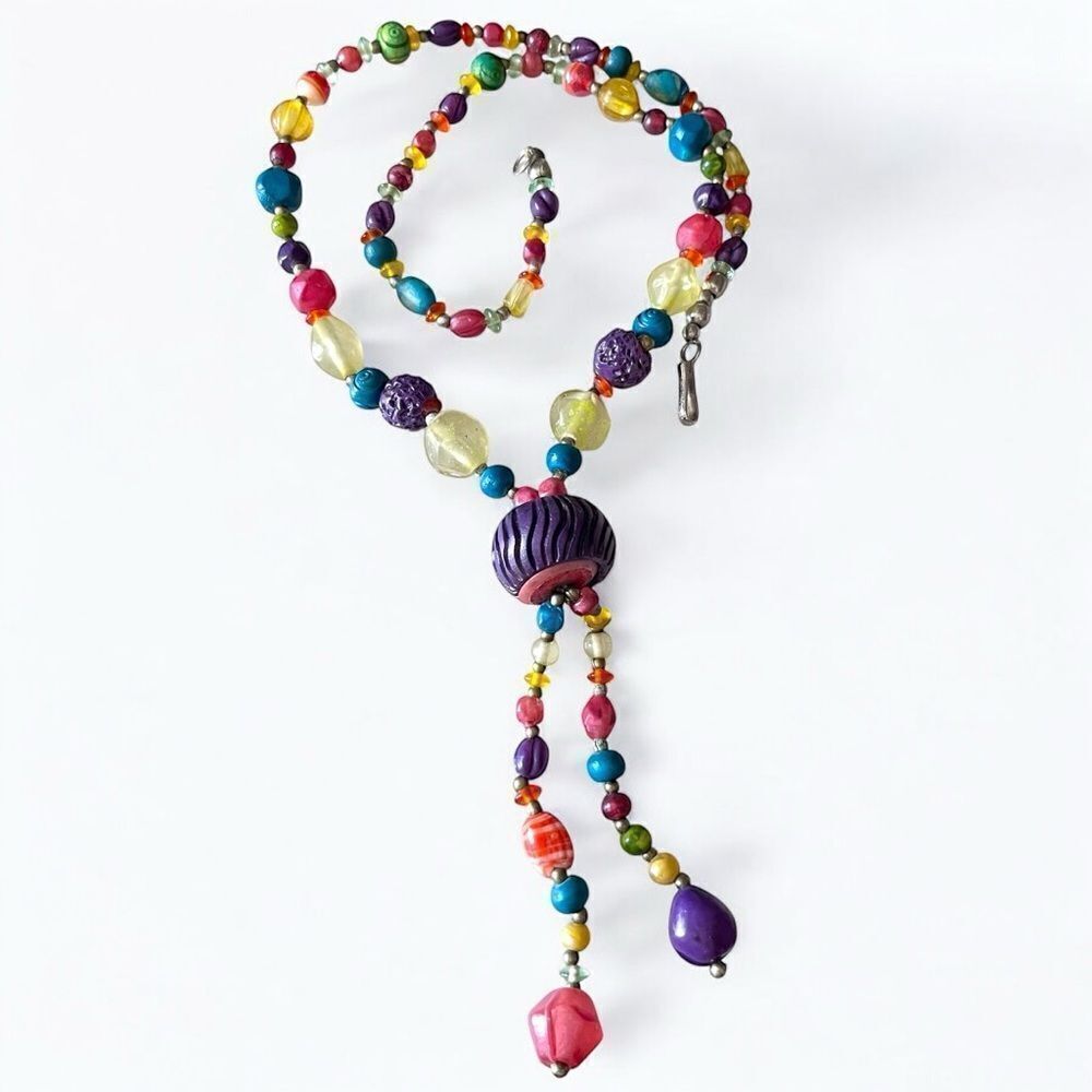 Vintage Multicolor Glass Tassel Bead Necklace